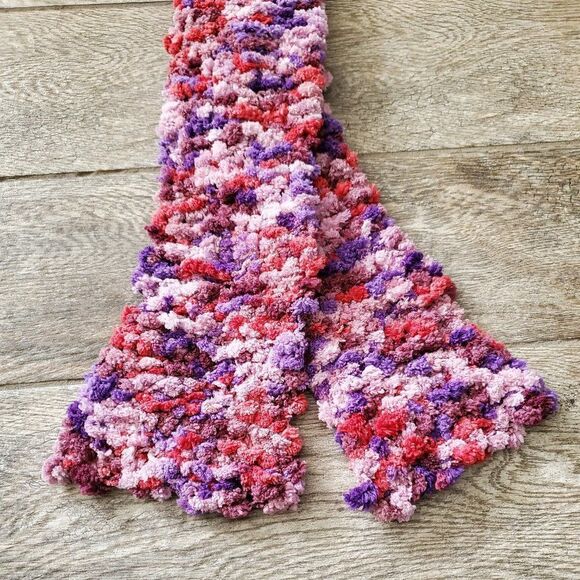 BOGO Scarf Sale - Hand Crafted soft purple pink and red popcorn scarf - Picture 7 of 7